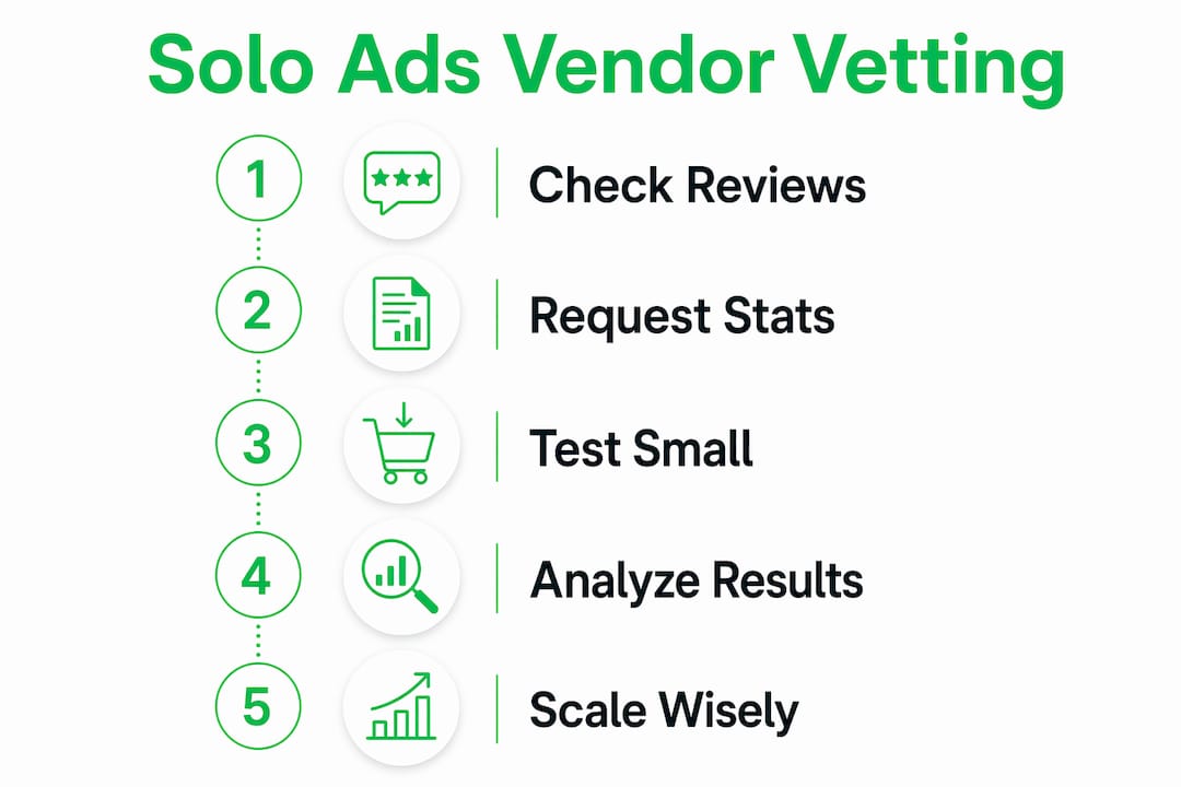 Infographic explaining solo ads vendor vetting steps
