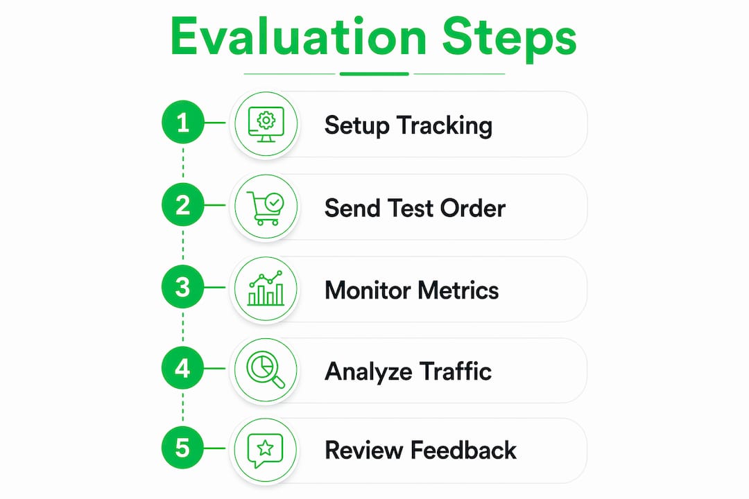 Infographic showing key steps to evaluate solo ad sellers