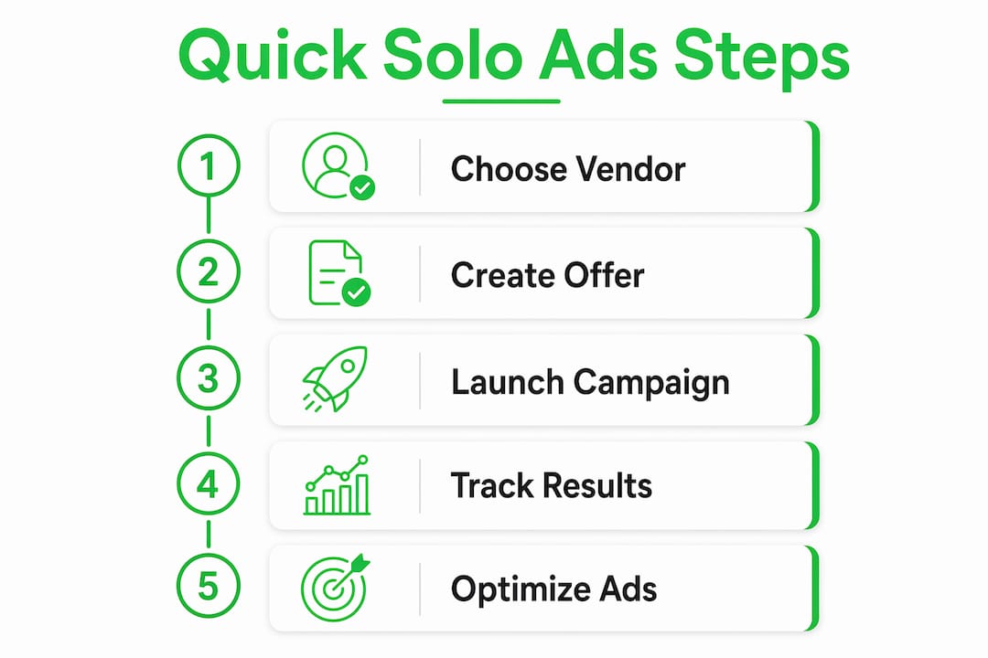 Infographic depicting steps to launch solo ads campaign