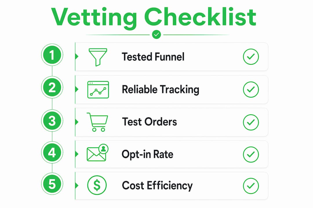 Infographic outlining solo ad vendor vetting steps