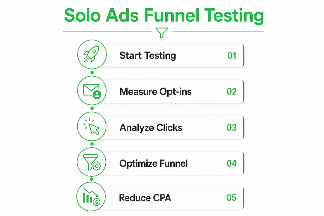 Infographic showing solo ads funnel testing steps