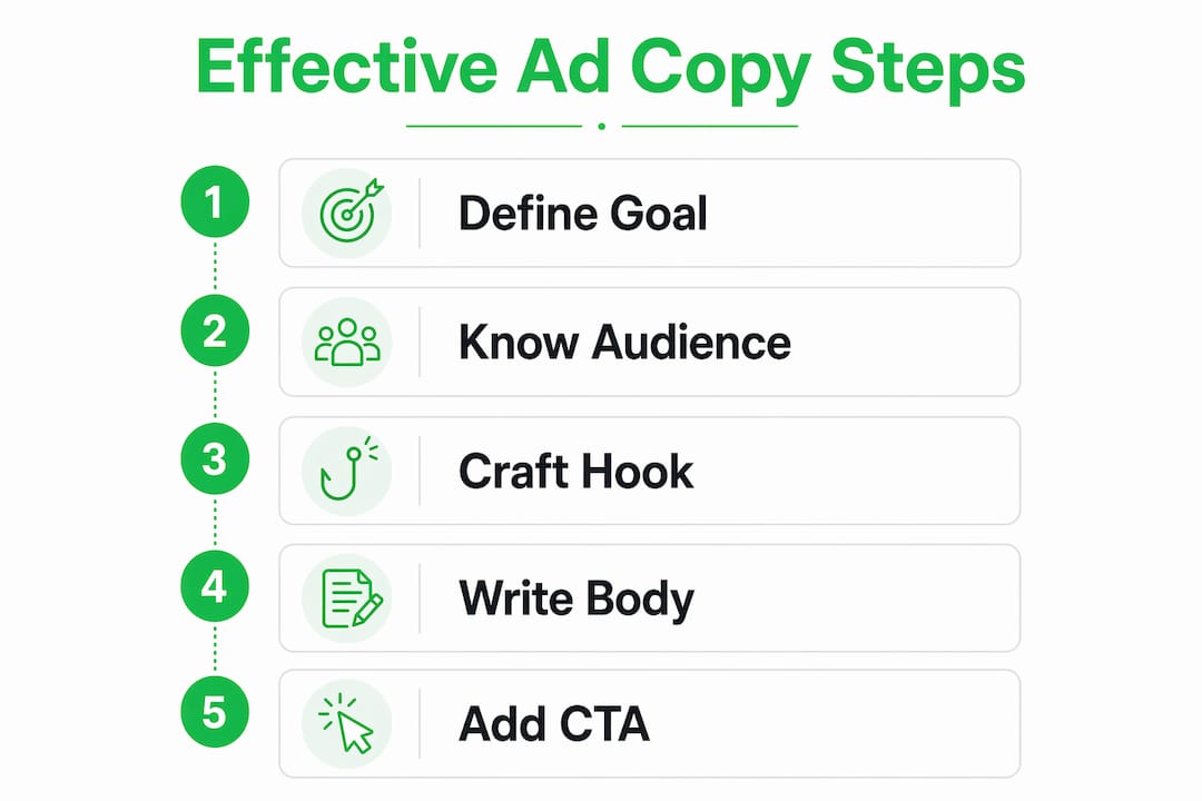 Infographic outlining steps to create effective ad copy