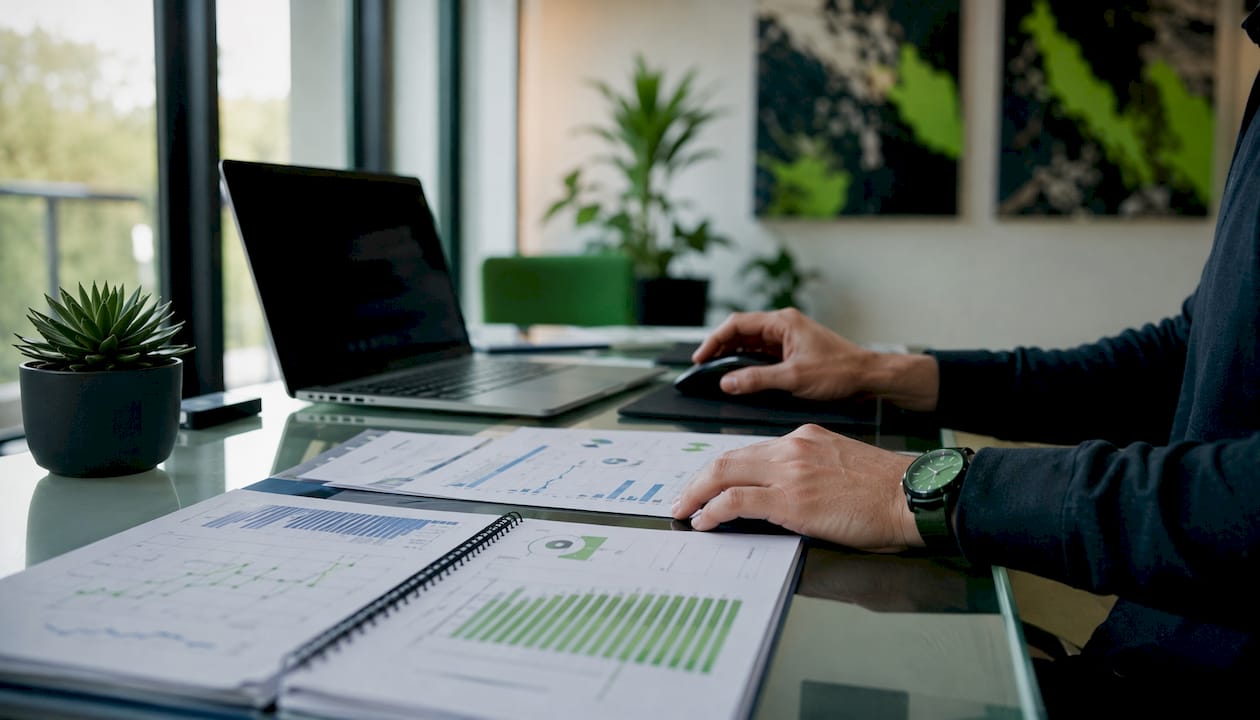 Close-up hands navigating click fraud detection