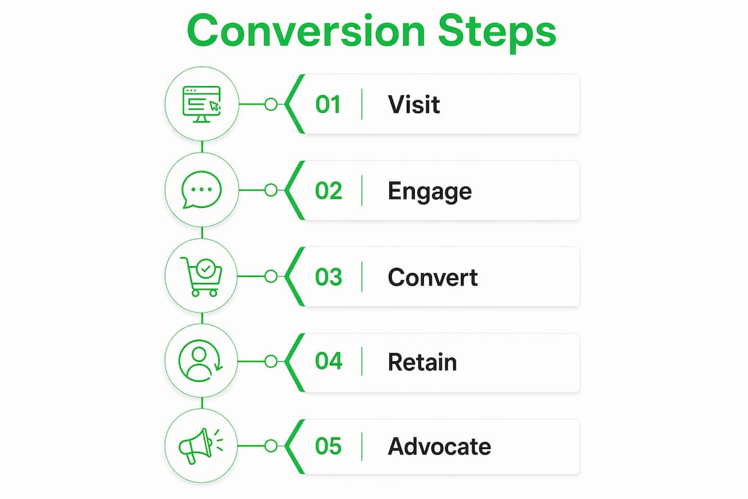 Infographic illustrating marketing conversion steps