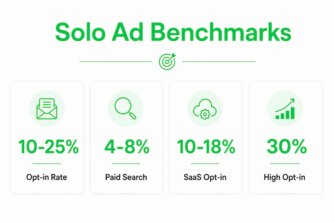 Infographic showing solo ad conversion benchmark statistics