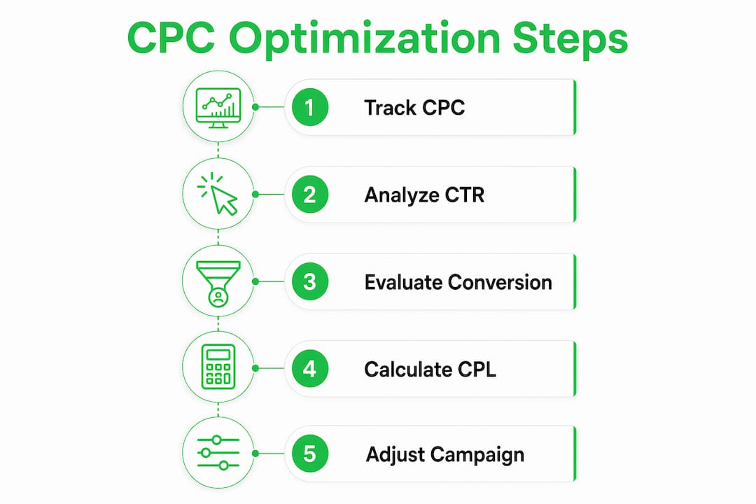 Infographic showing key CPC optimization steps