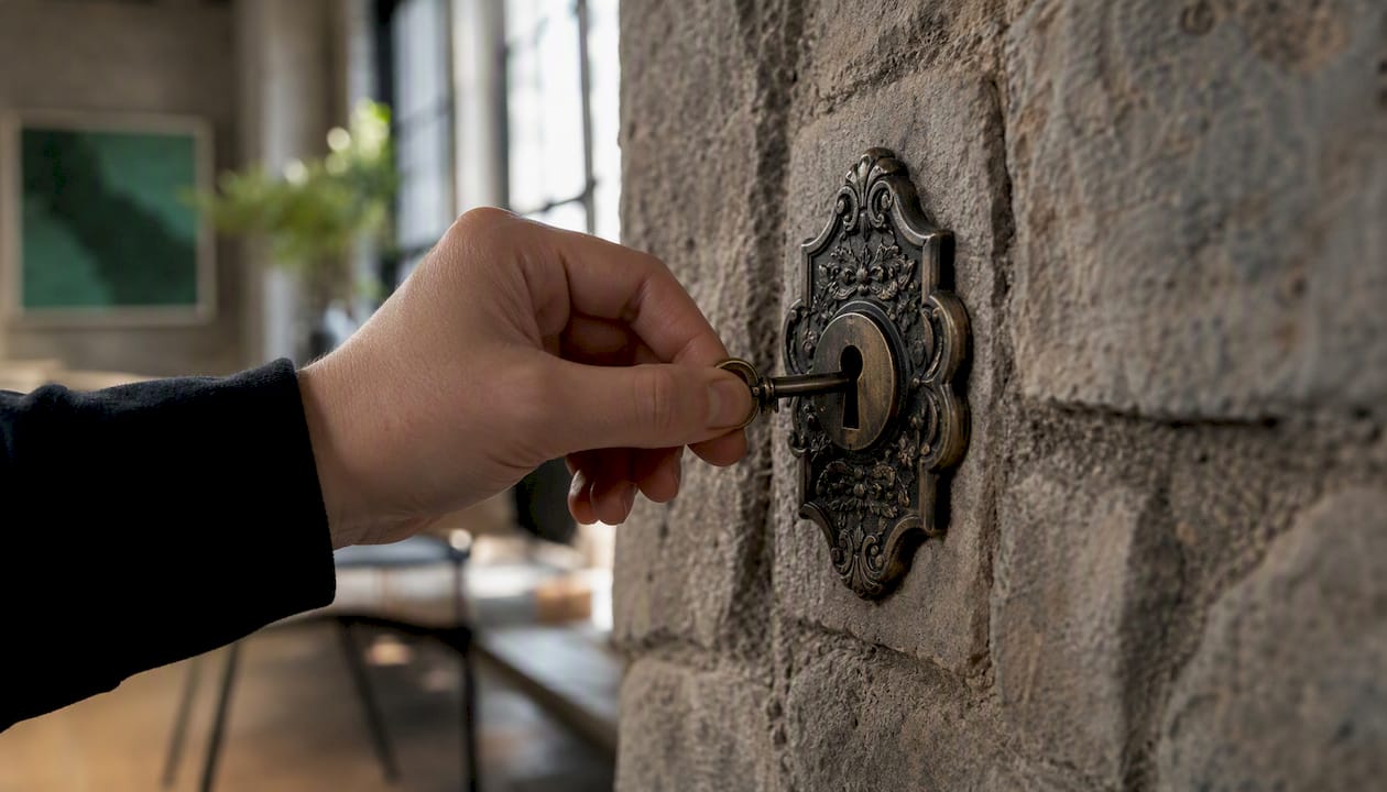 Hand inserting key into secure lock