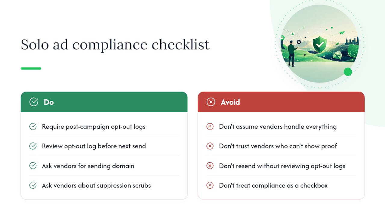 What solo ads experience actually teaches about compliance — overview diagram