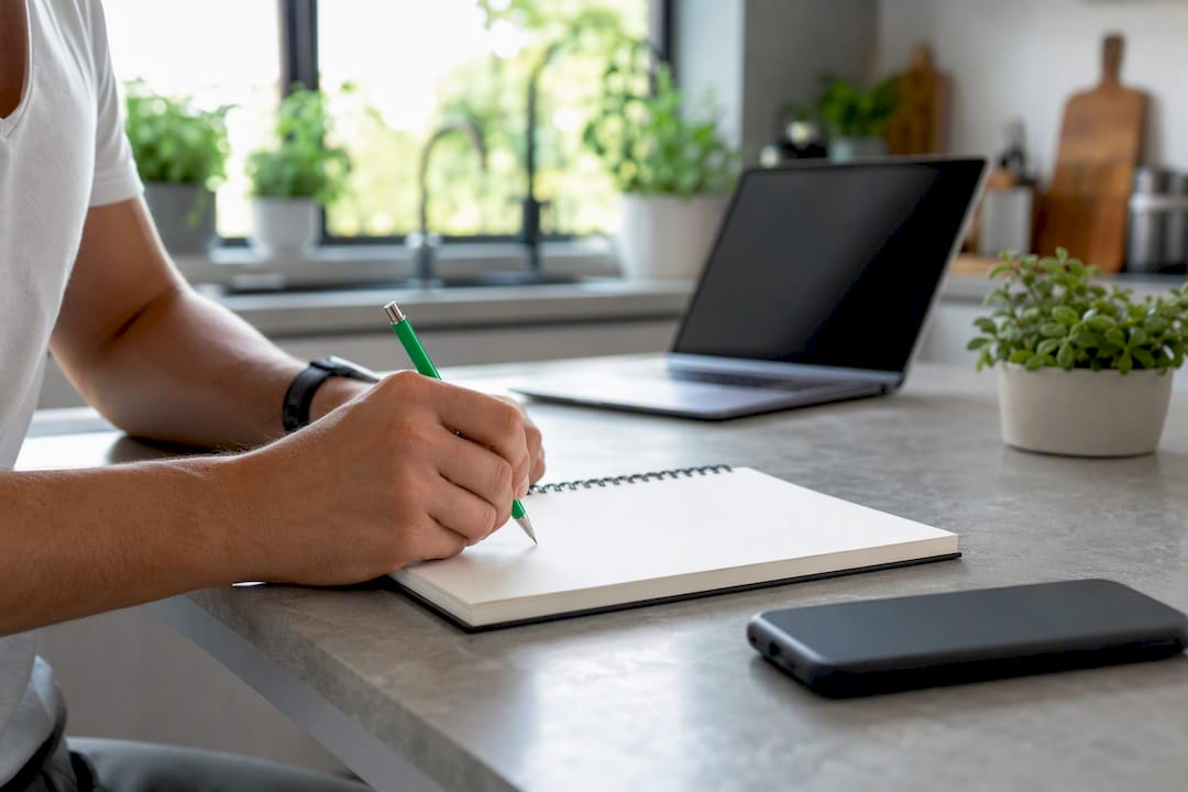 Hands marking checklist on desk