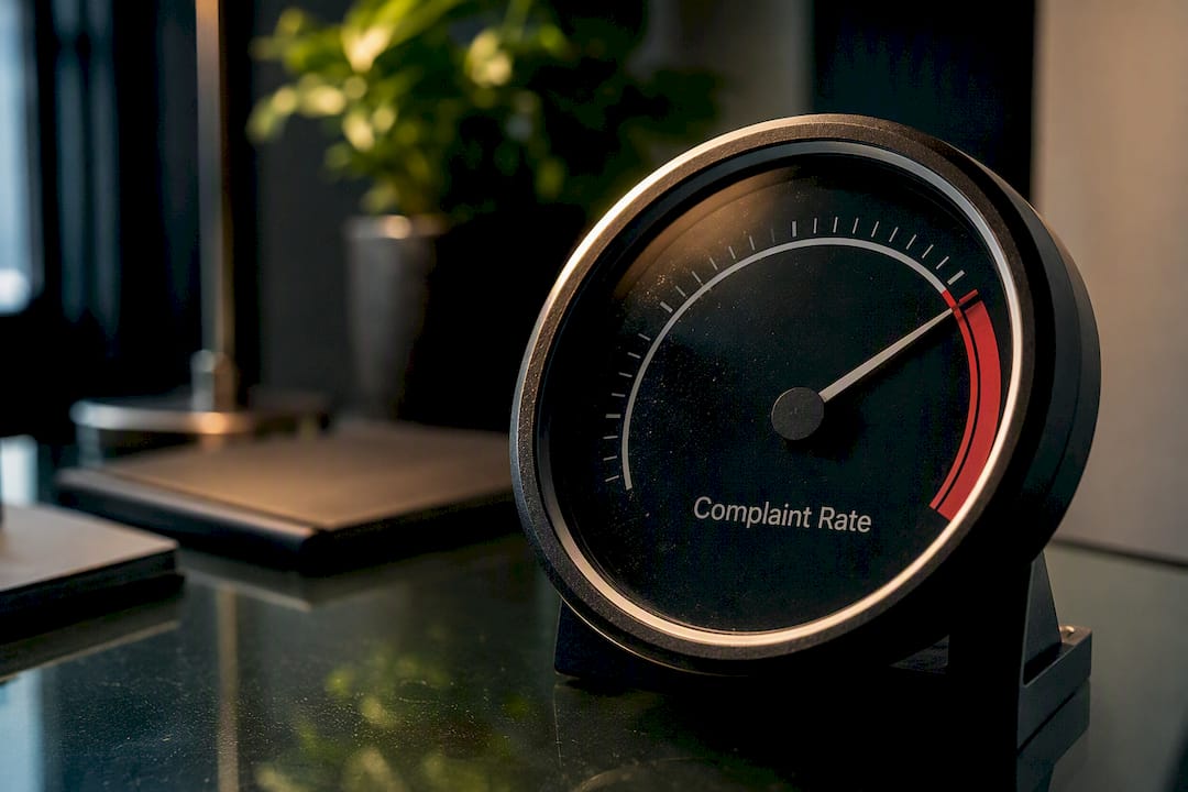 Complaint rate gauge near red zone
