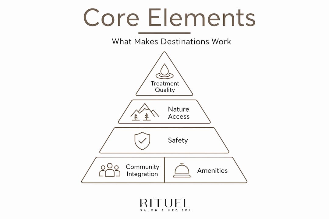 Hierarchy infographic of wellness destination elements