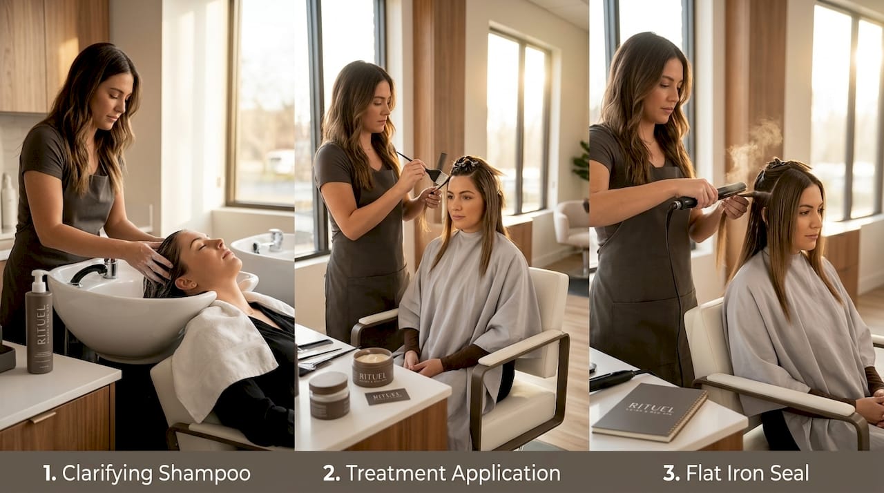 Brazilian blowout treatment process in salon