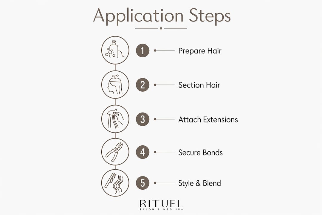 Step-by-step hair extension application infographic