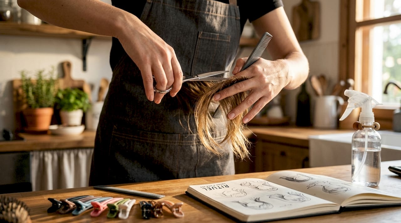 Stylist’s hands performing a precision haircut