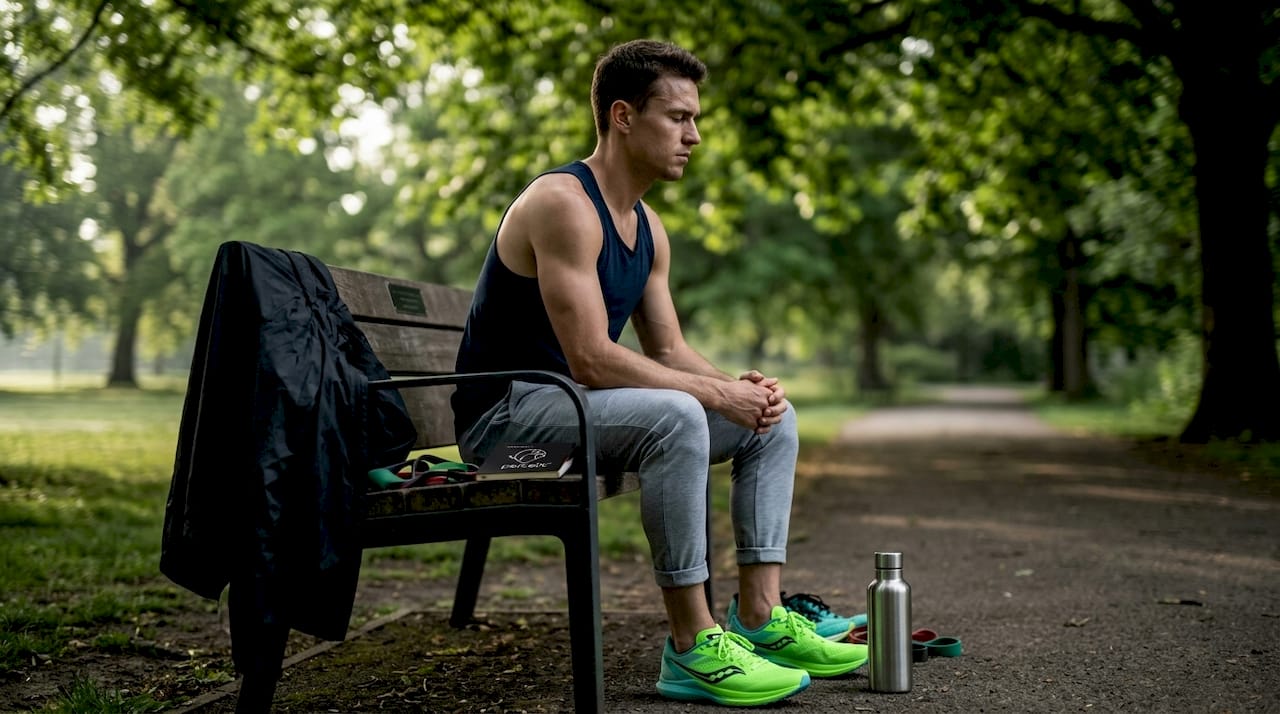 Athlete practicing mental imagery on park bench