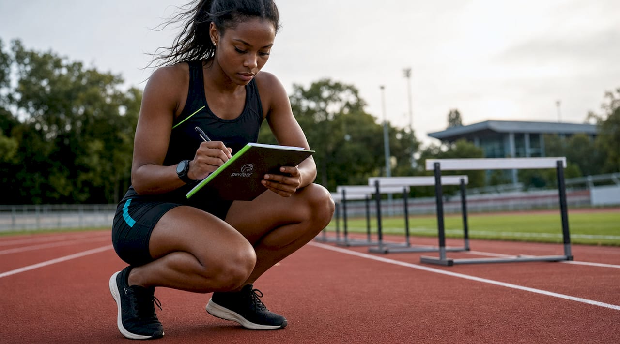 Sprinter assessing performance outdoors on track
