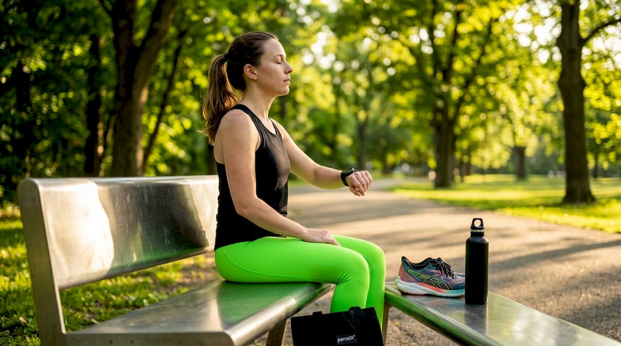 Female runner practicing breathing pre-training