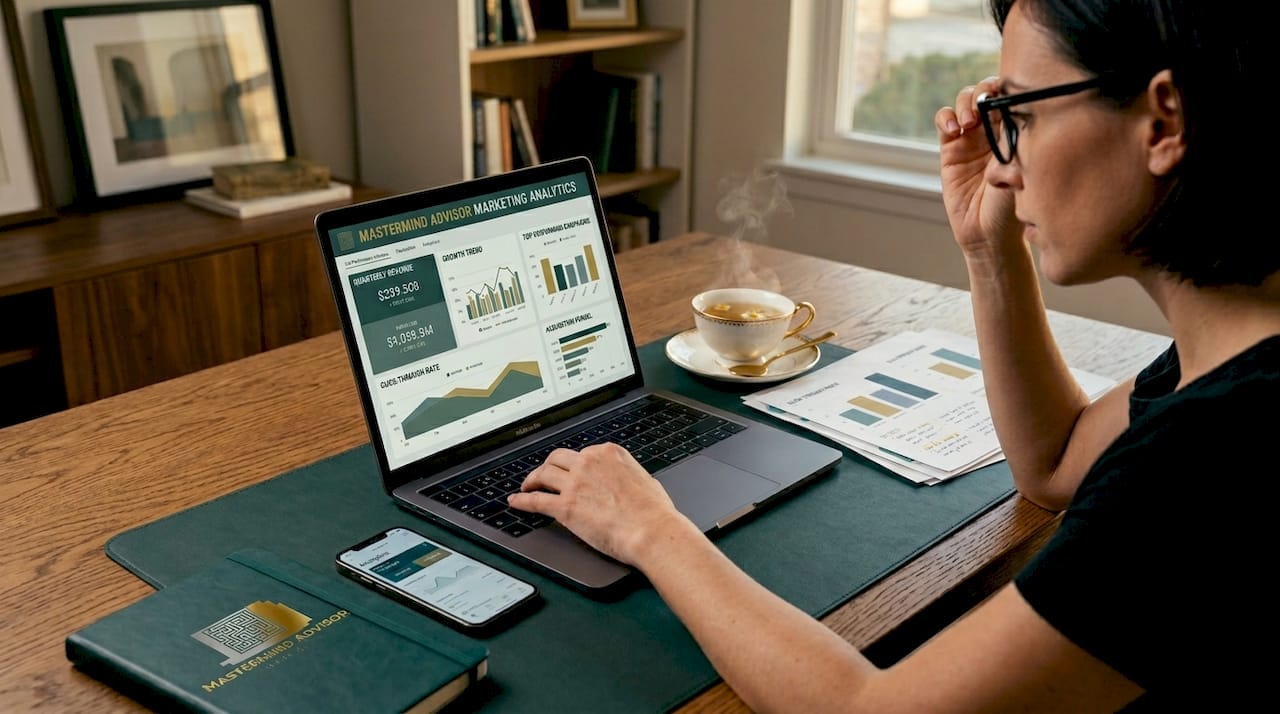 Close-up of marketer using descriptive analytics dashboard