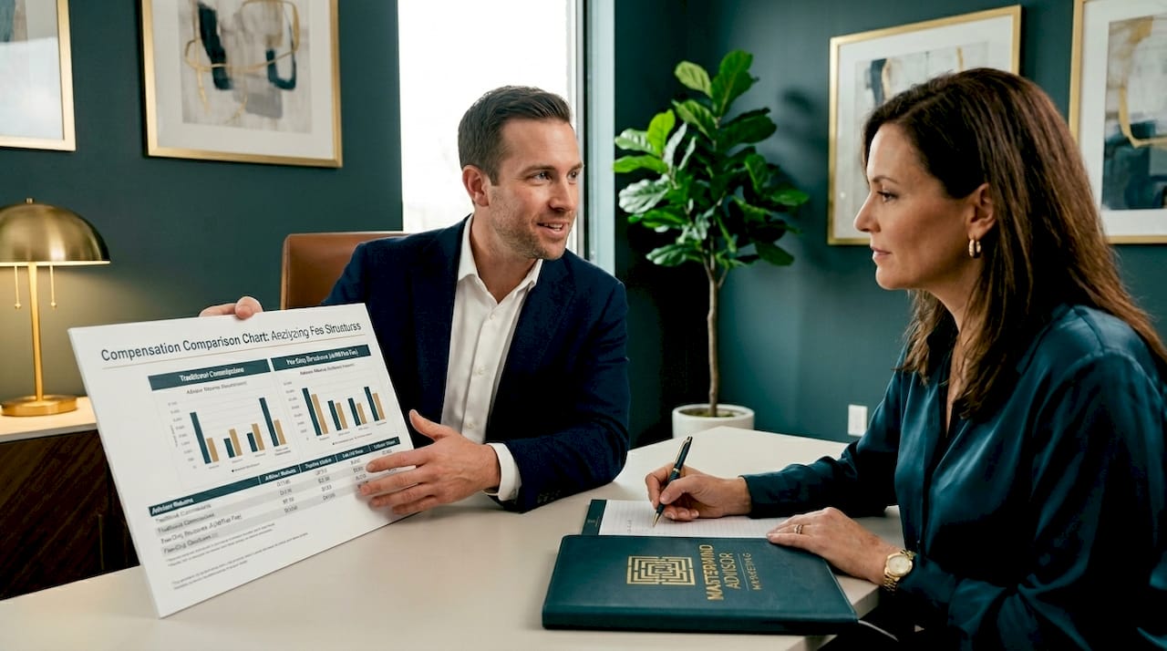 Advisor explaining fee-only model to client