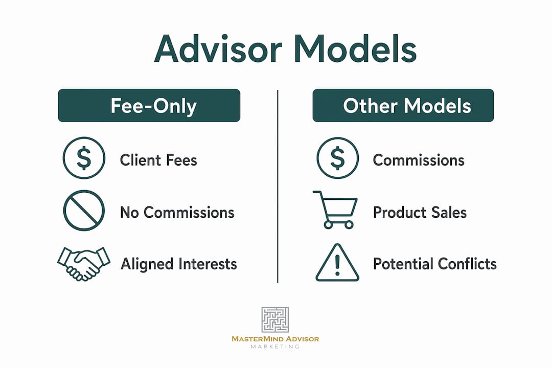 Infographic comparing fee-only and other advisor models