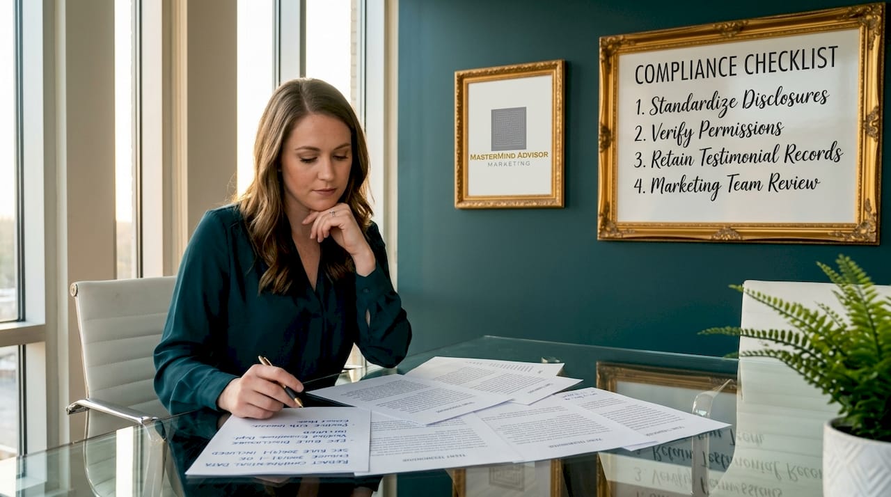 Financial advisor reviewing client testimonials