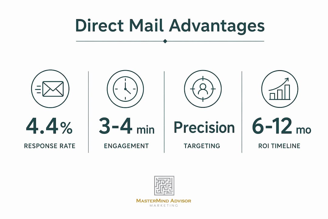 Infographic showing key direct mail advantages statistics