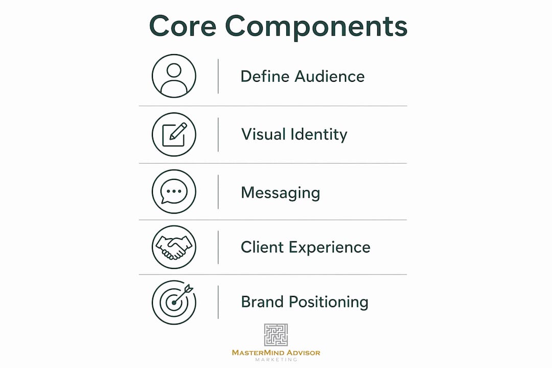 Infographic showing core components of advisor brand identity