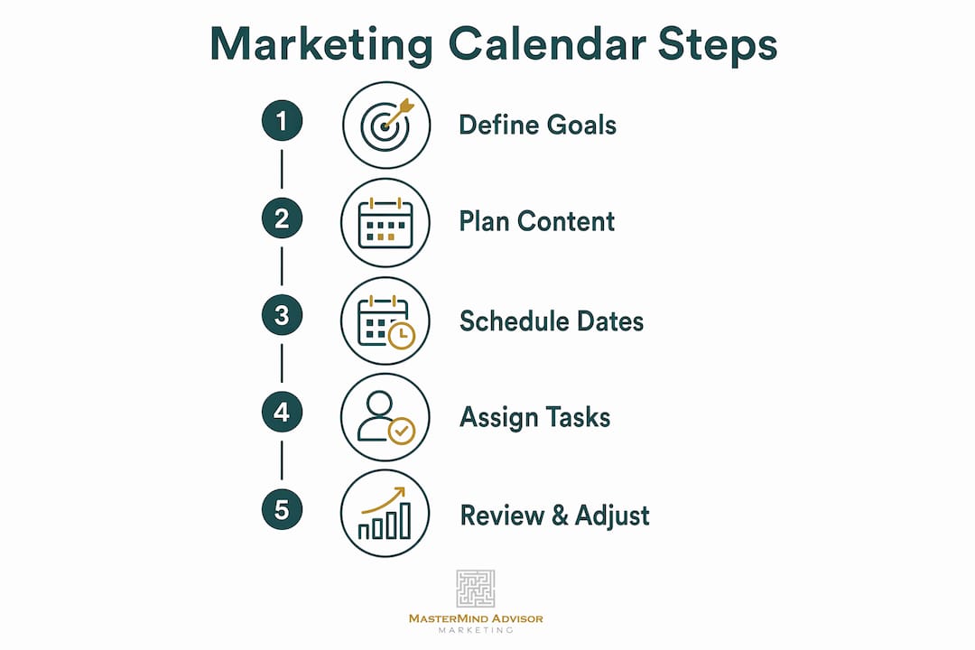 Infographic showing marketing calendar key steps