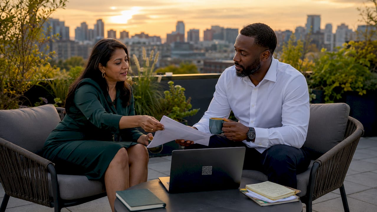 Two advisors collaborating in meeting room