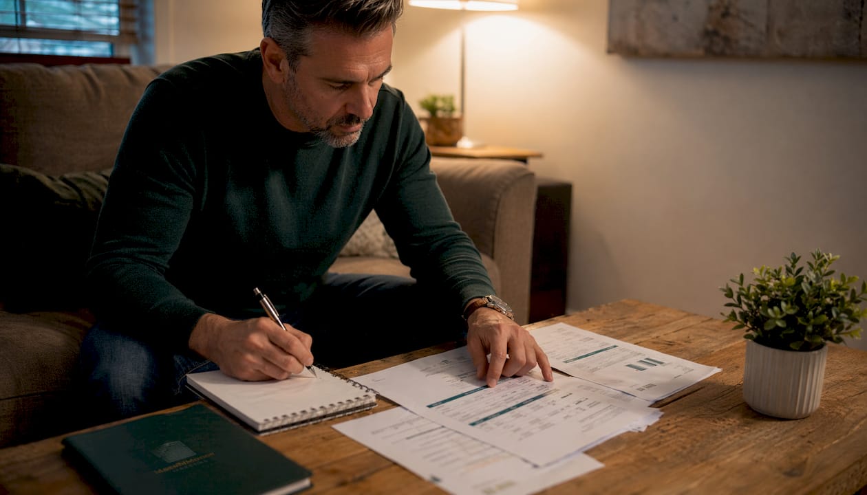 Man reviewing debt management documents at desk