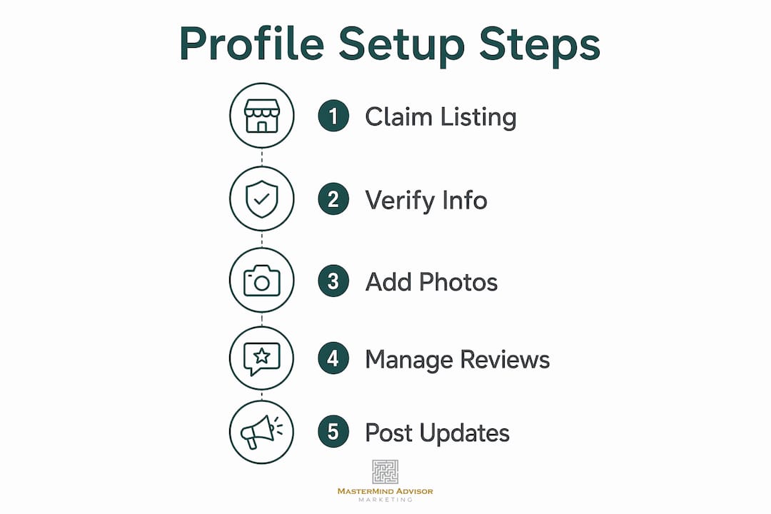 Infographic displaying five key steps for profile setup