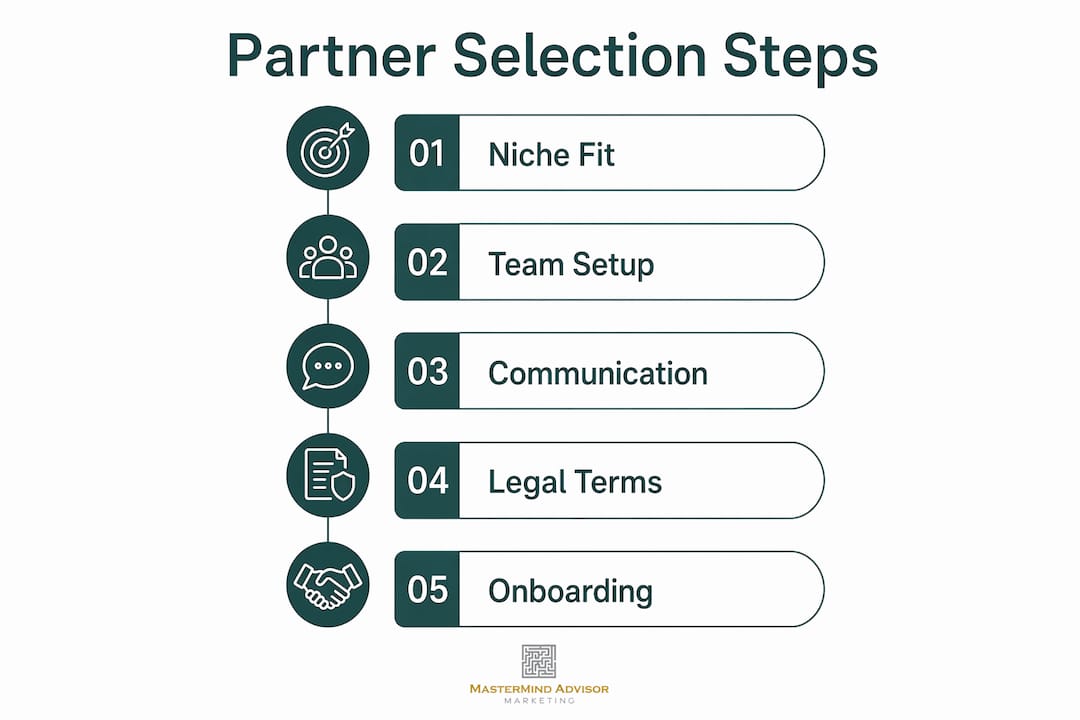 Infographic illustrating key steps to choose white-label partner