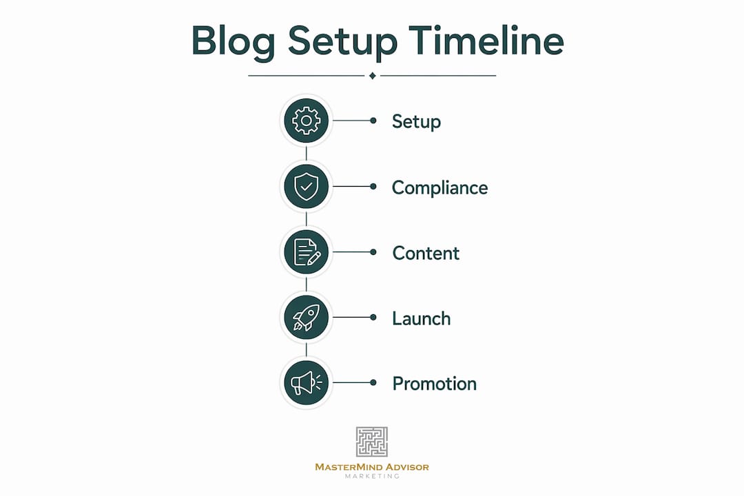Infographic illustrating blog setup timeline stages