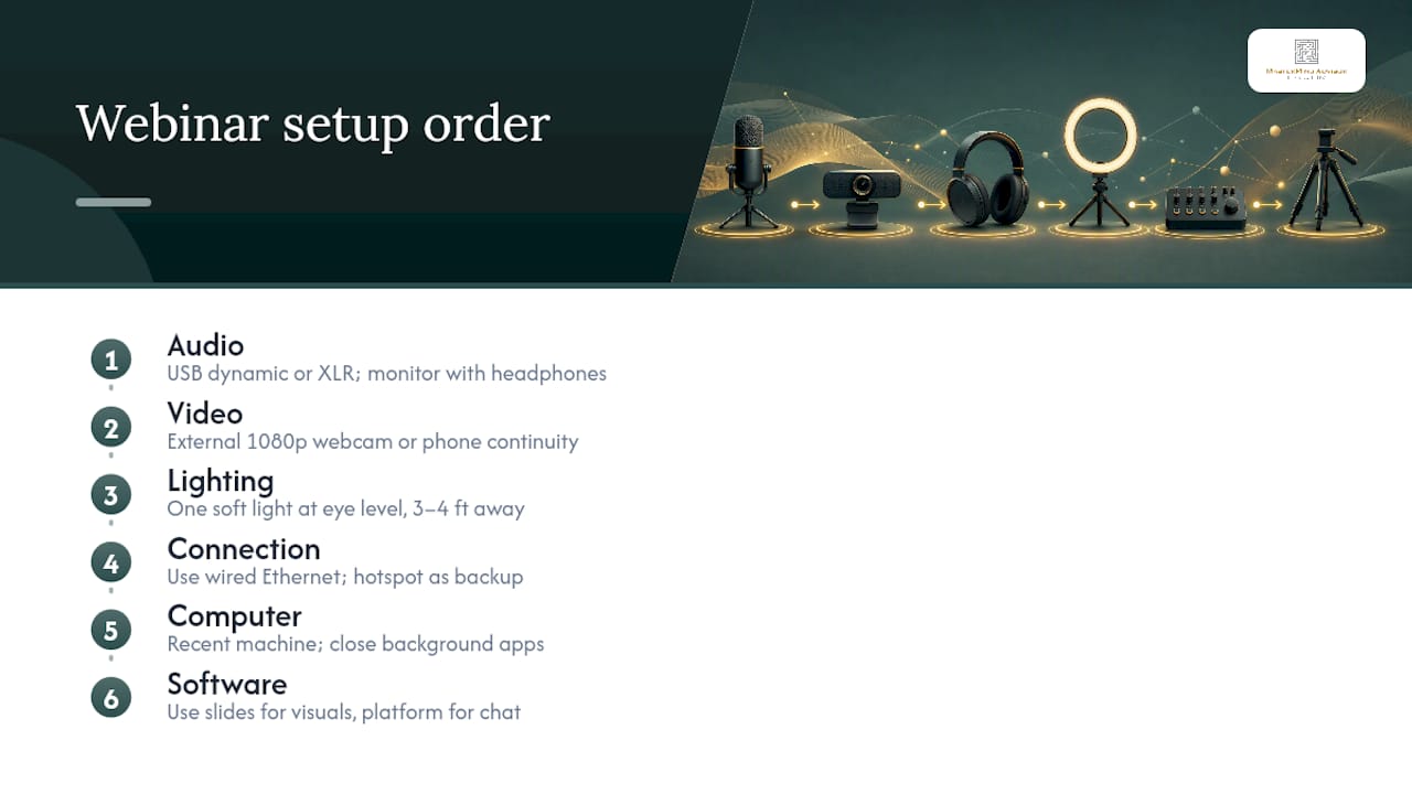 Six webinar equipment checklist categories