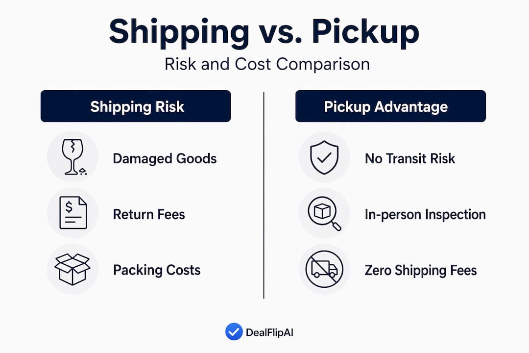 Infographic comparing shipping risks with pickup advantages
