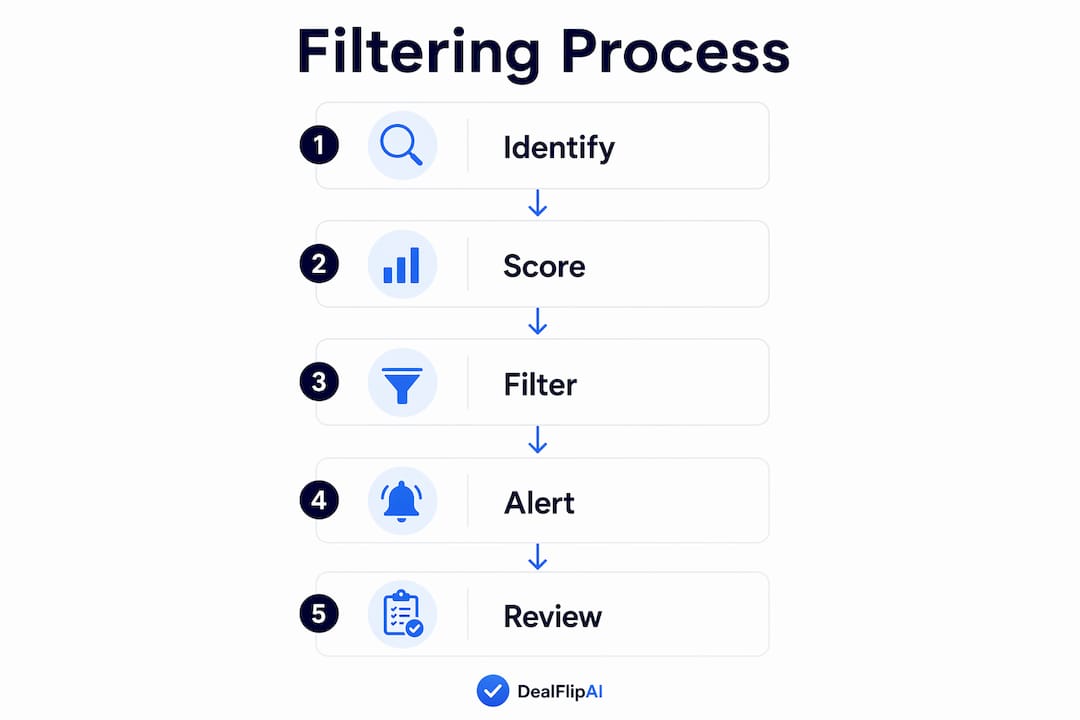 Infographic illustrating automated listing filtering steps