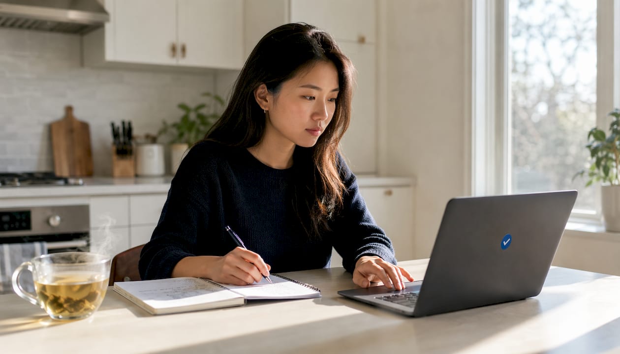 Woman typing on laptop in coworking space