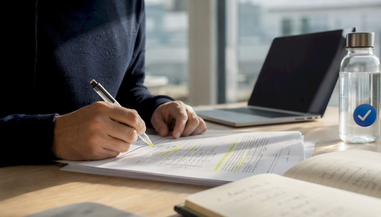 Hands marking investment return formulas