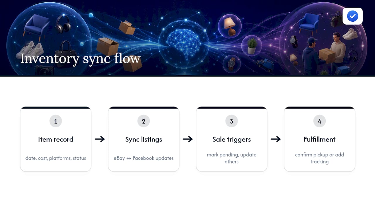 Inventory record syncing across two sales platforms