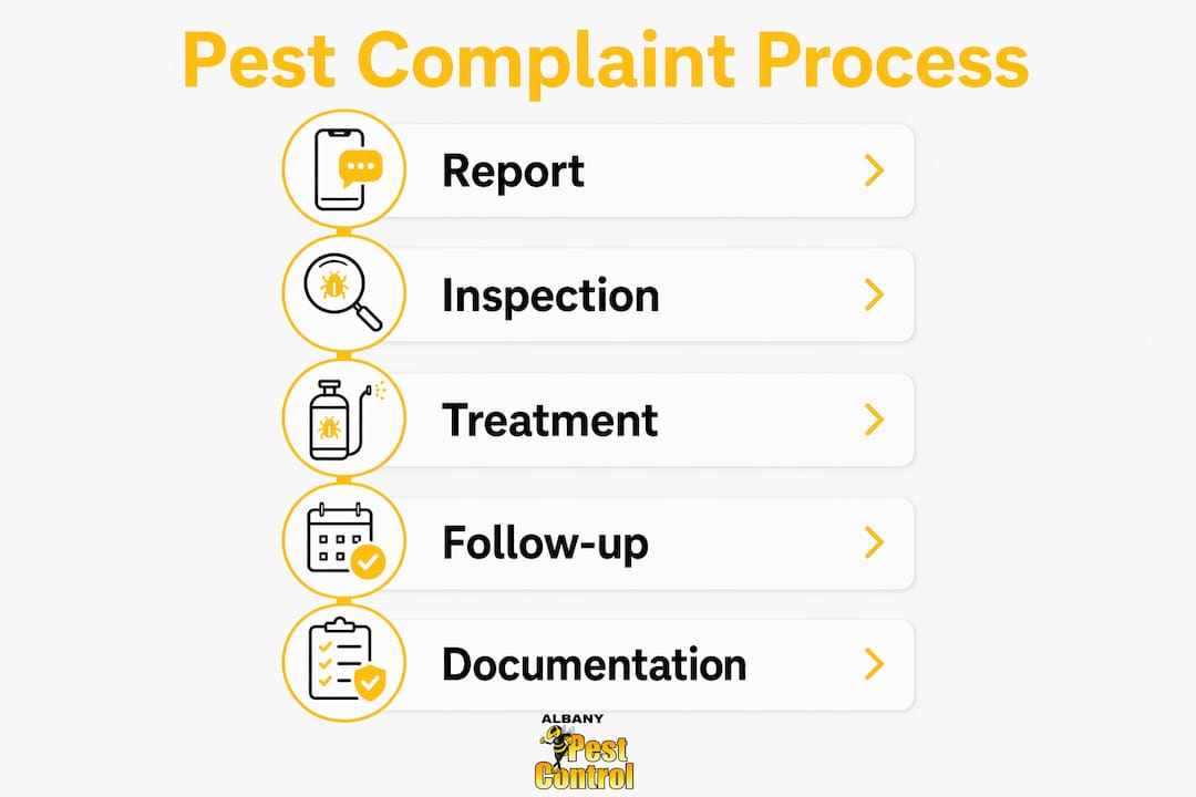 Infographic showing step-by-step pest complaint management