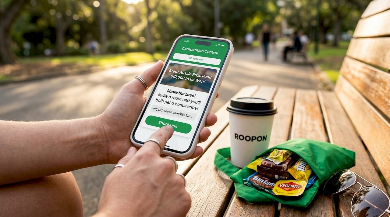Hand tapping share button on referral link app