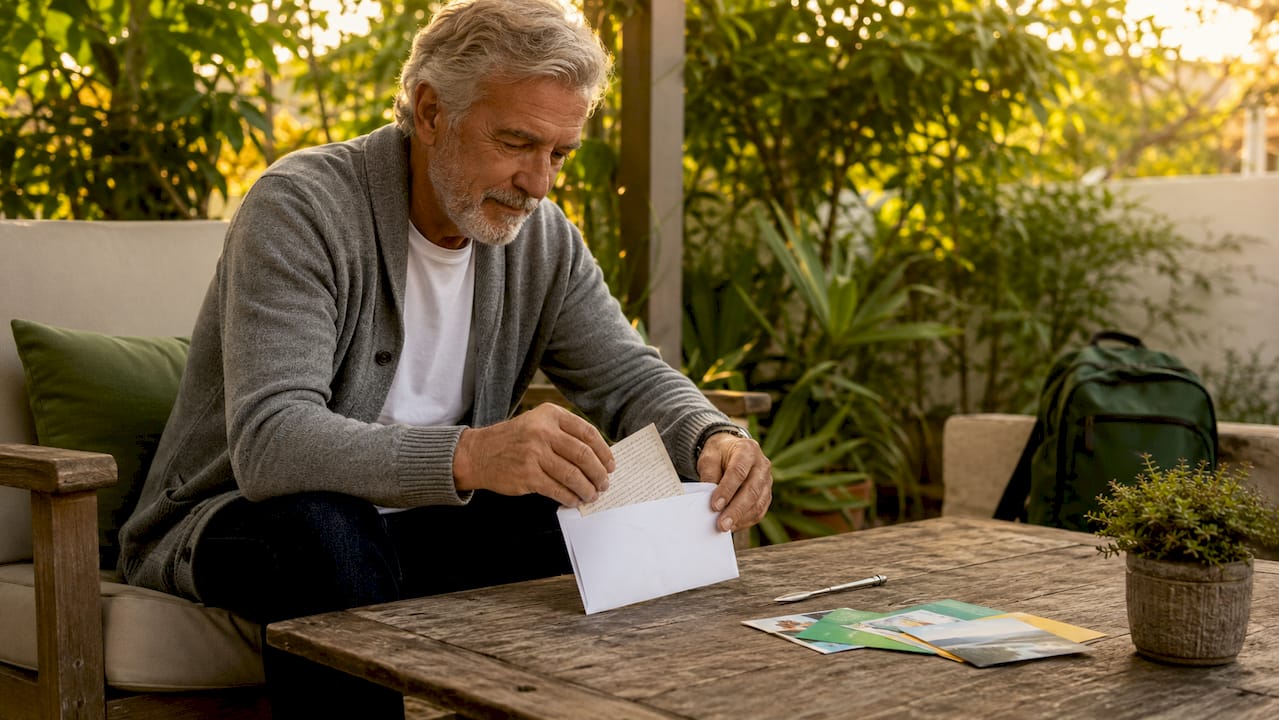 Hands preparing postal prize draw entry envelope