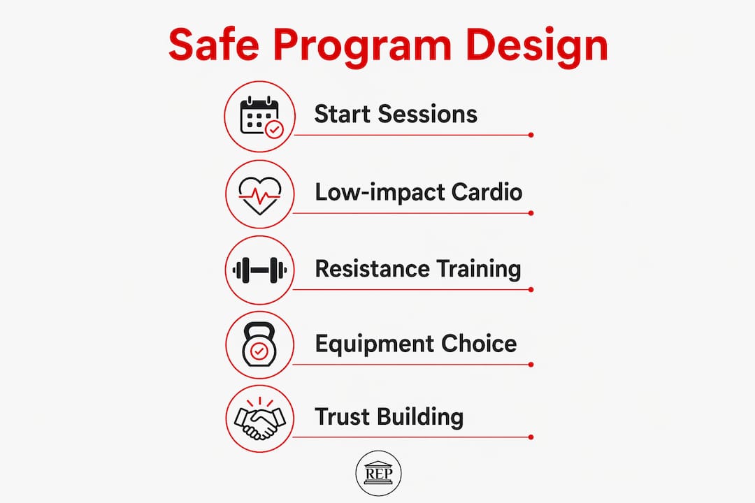 Infographic illustrating safe fitness program stages