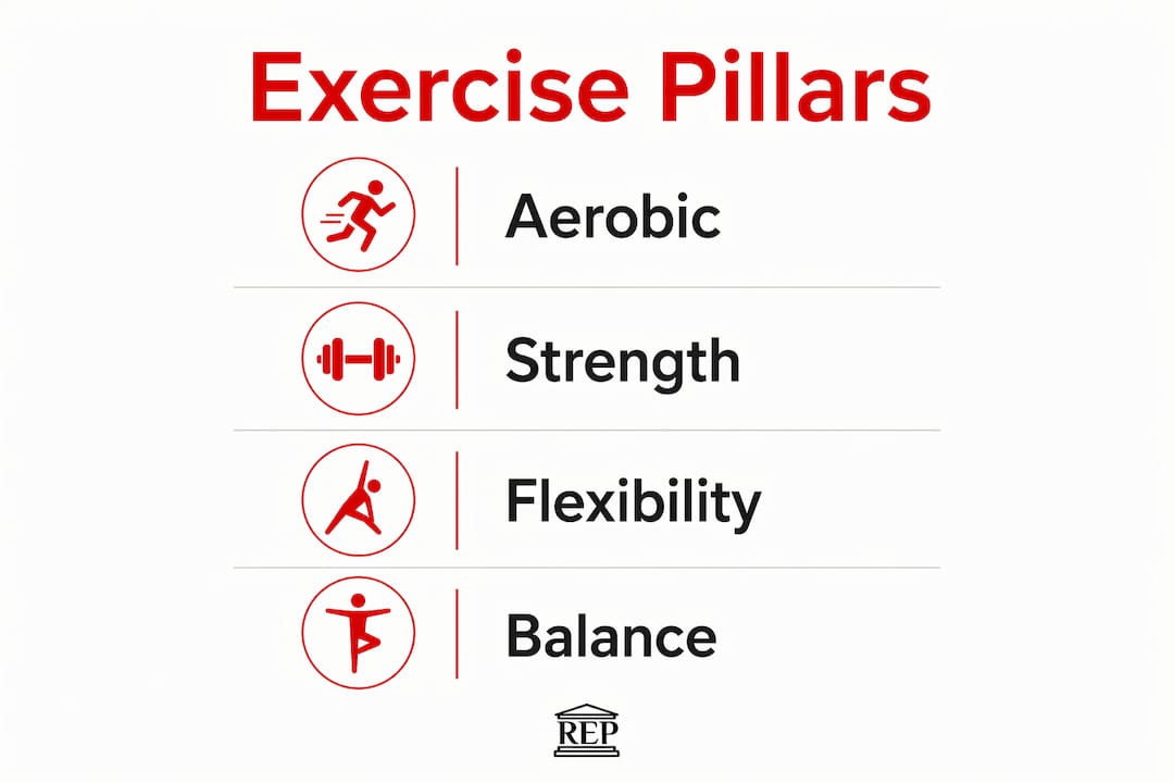 Infographic showing four essential exercise types