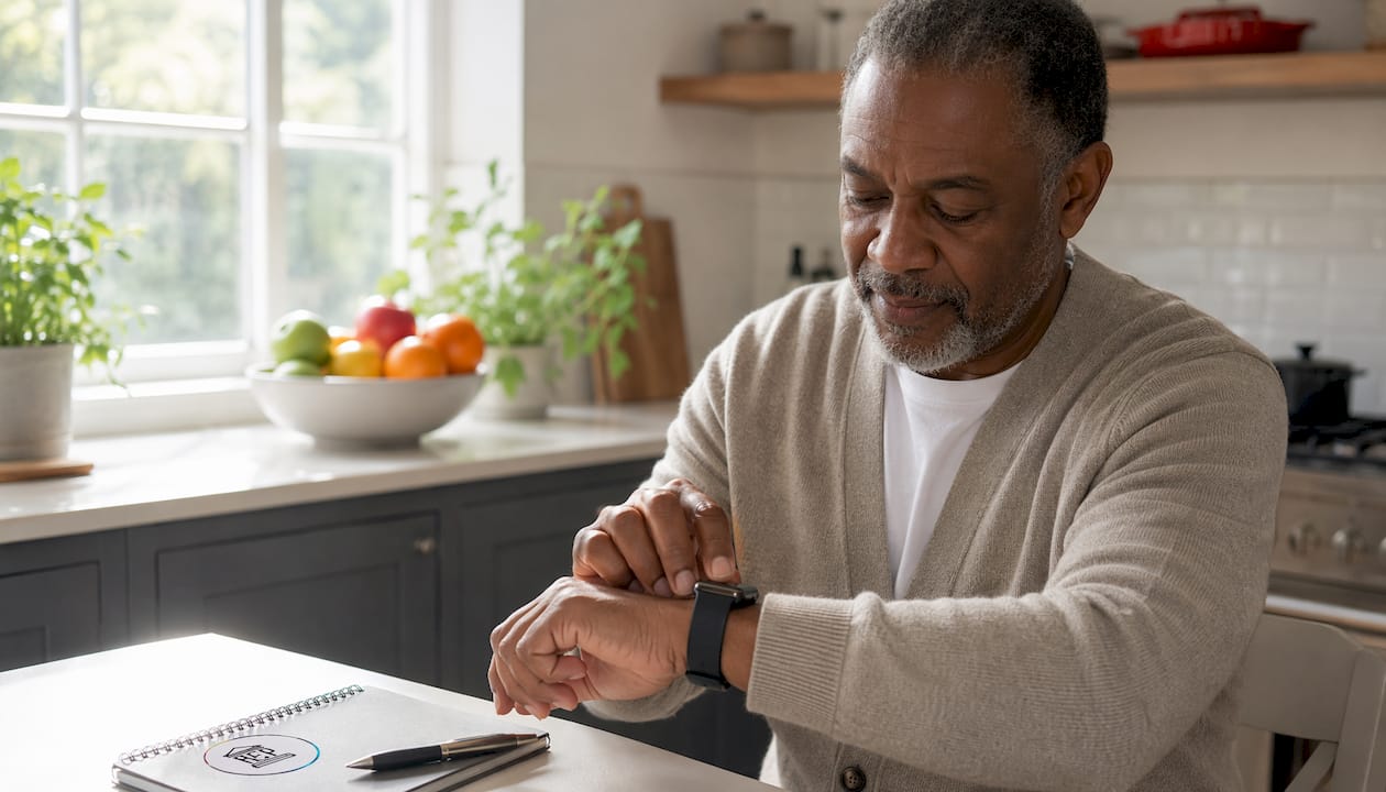 Hands setting weekly weigh-in alarm on smartphone