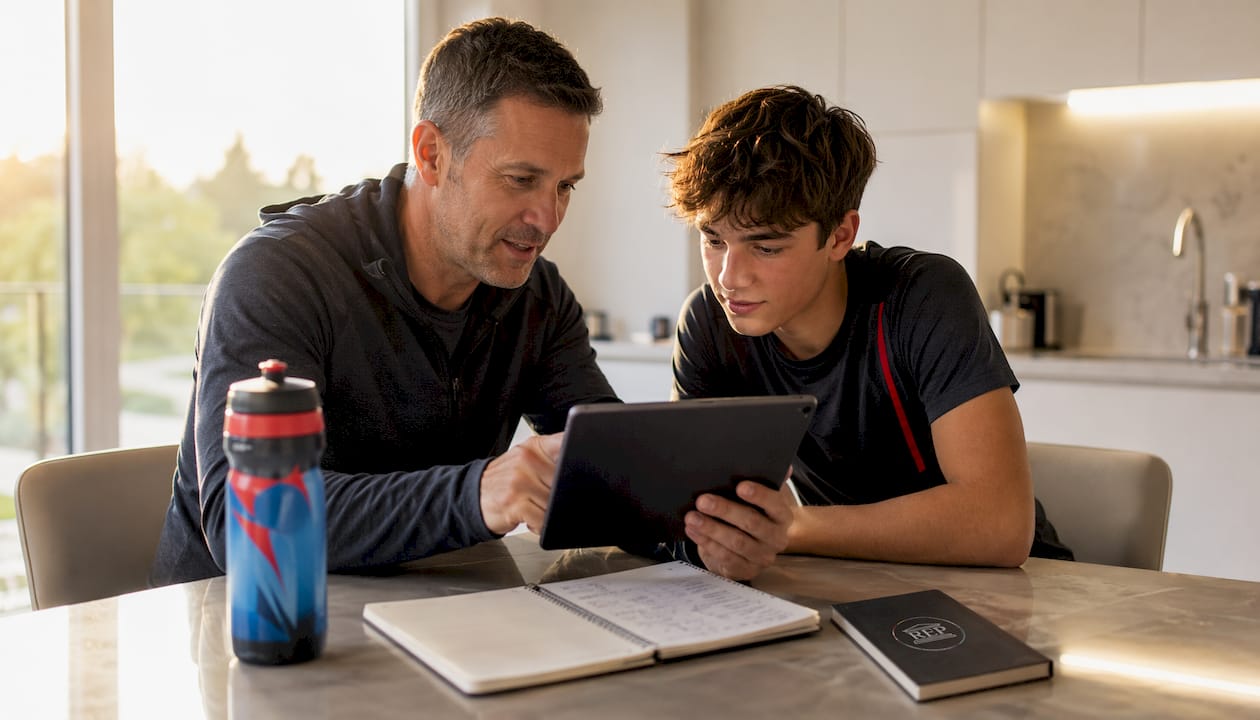 Parent and teen choosing online coaching program