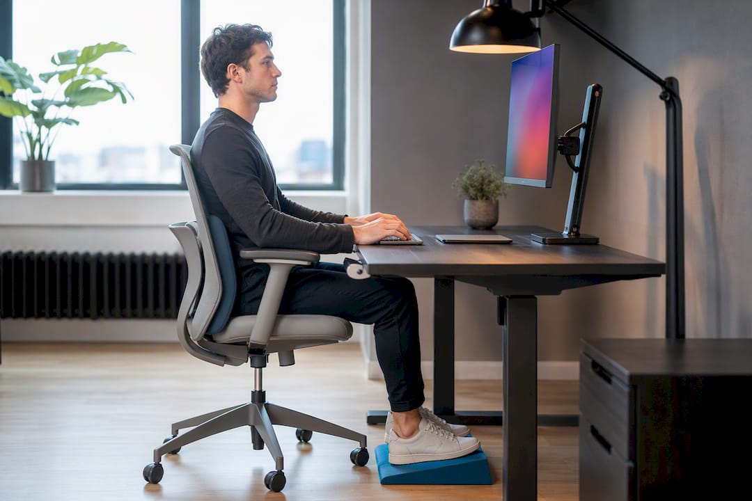 Side view of ergonomic desk positioning