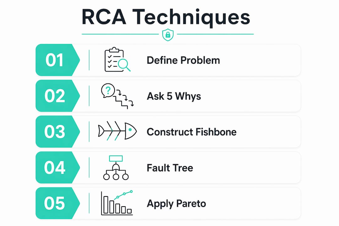 Infographic showing root cause analysis techniques
