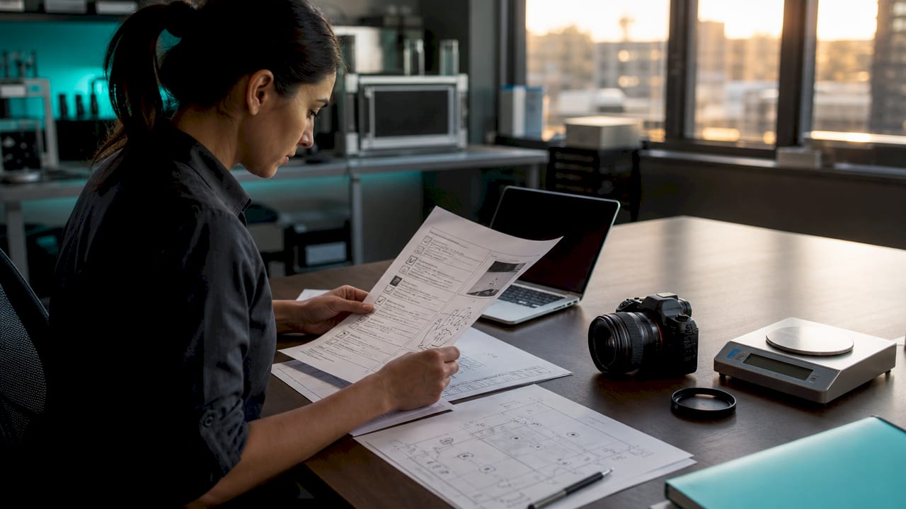 Close-up hands sorting forensic investigation paperwork