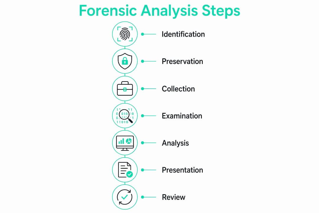 Infographic showing forensic analysis process steps